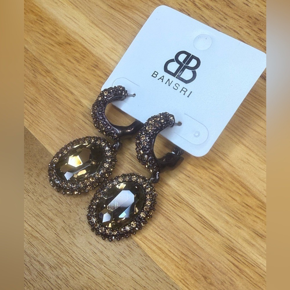Anthro Bansri Crystal Drop Earrings‎ Brown Rhinestone Statement NWT